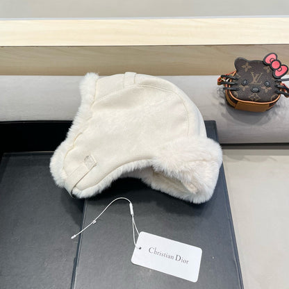 TRAPPER HAT IN WHITE VELVET AND RABBIT FUR 431383