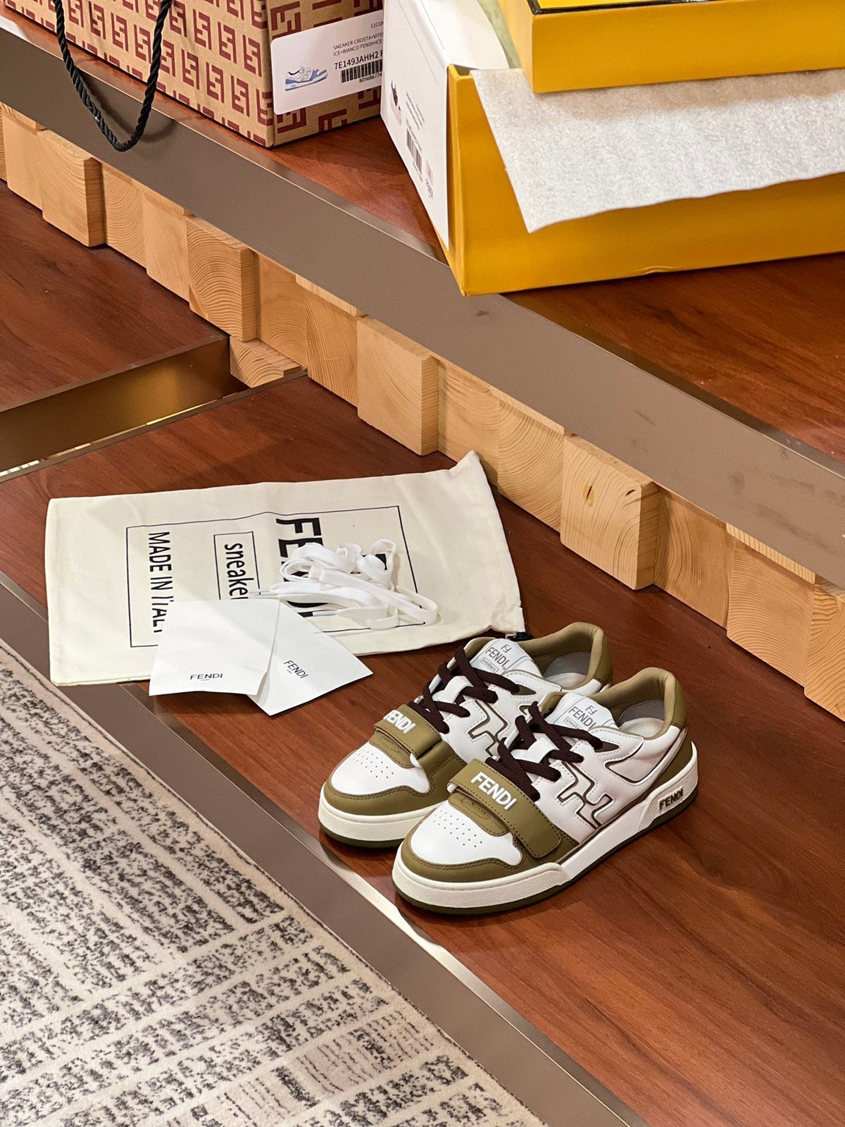 FENDI MATCH IN WHITE MIX OLIVE CALFSKIN