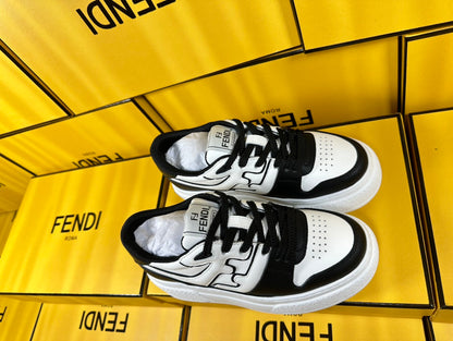 FENDI THICK-SOLDED SNEAKER IN WHITE AND BLACK LAMBSKIN