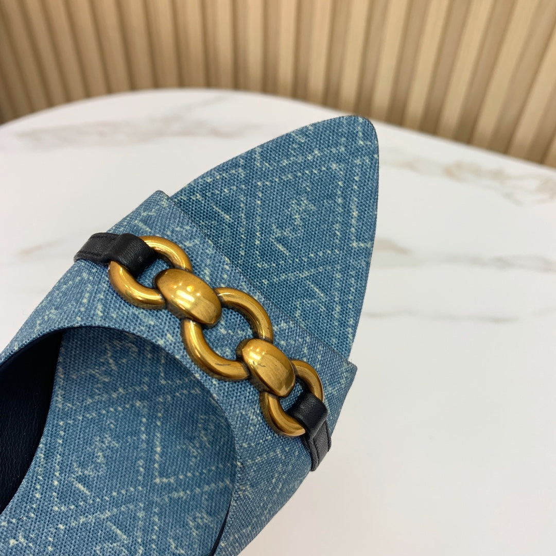 SL CHAIN ATTACH HEELED MULES CERULEAN DENIM