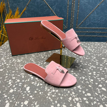 Summer Charms Sandals in Pink Suede Maroon Lambskin