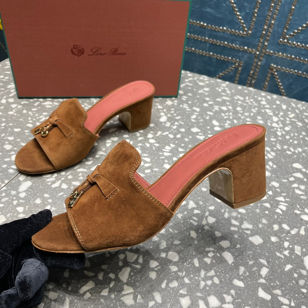 Summer Charms Mules 80 Brown Suede Salmon Lambskin