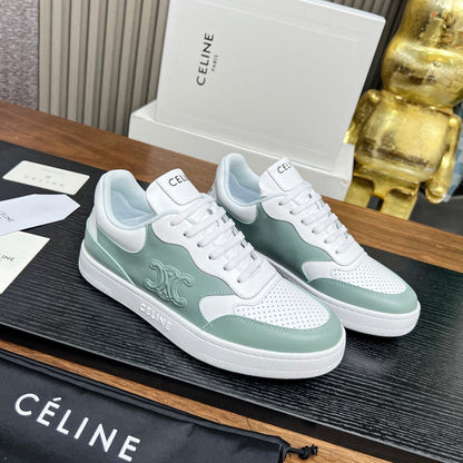 SNEAKER WITH TRIOMPHE IN WHITE MIX PEWTER GREEN CALFSKIN