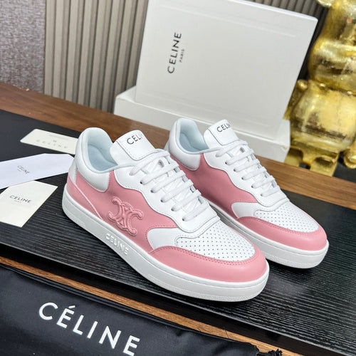 SNEAKER WITH TRIOMPHE IN WHITE MIX BABY PINK CALFSKIN