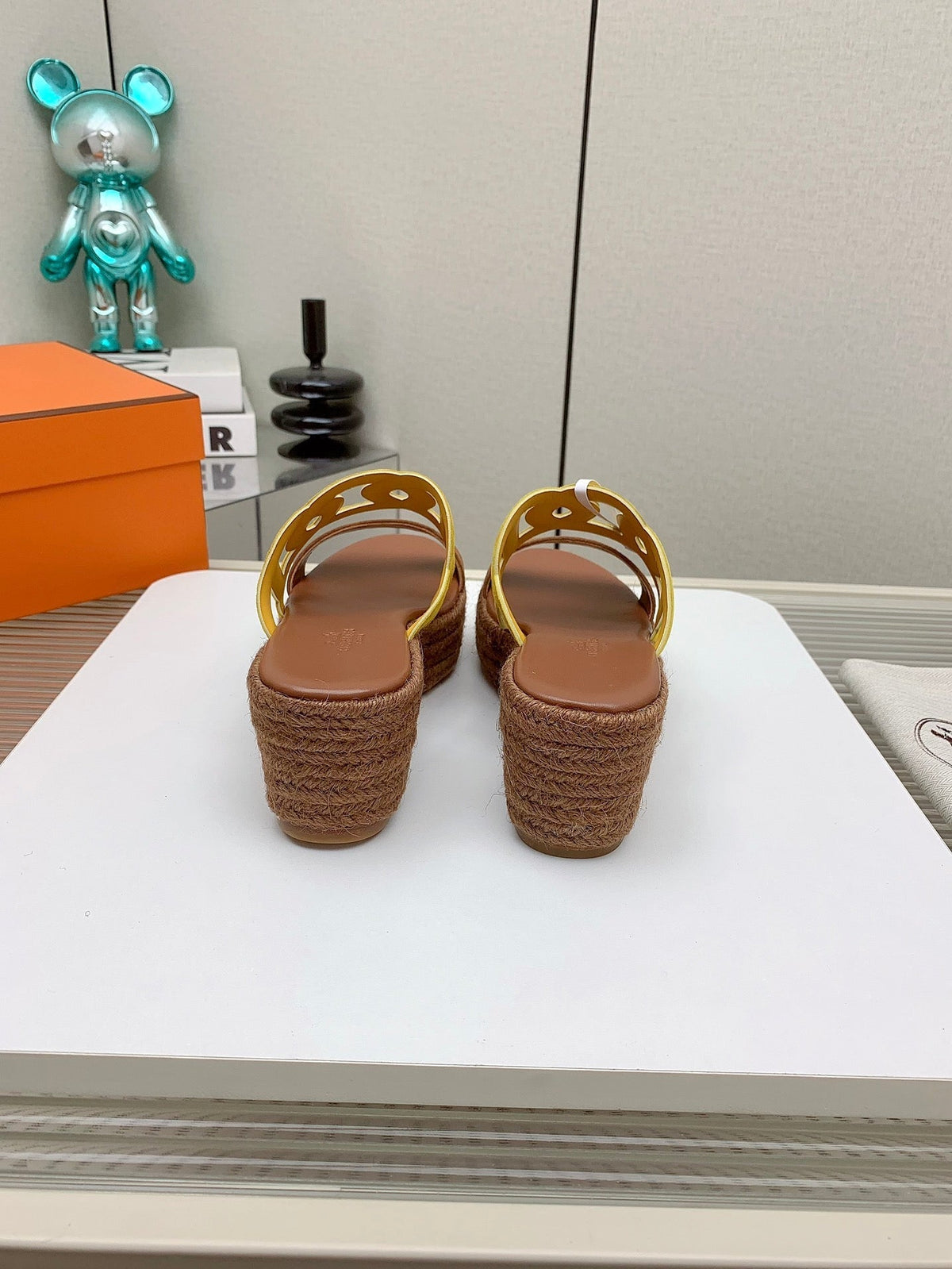 ITHEA 85 MM ESPADRILLE IN BRONZE BROWN AND AMBER YELLOW SUEDE
