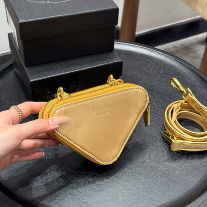 STUDDED CRYSTAL TRIANGLE 15 SHOULDER BAG IN YELLOW CALFSKIN