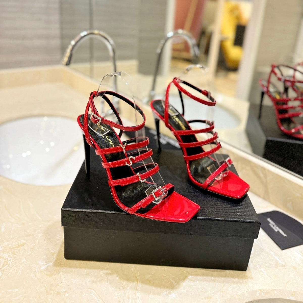 SL JERRY HEELED SANDALS RED POLISHED CALFSKIN