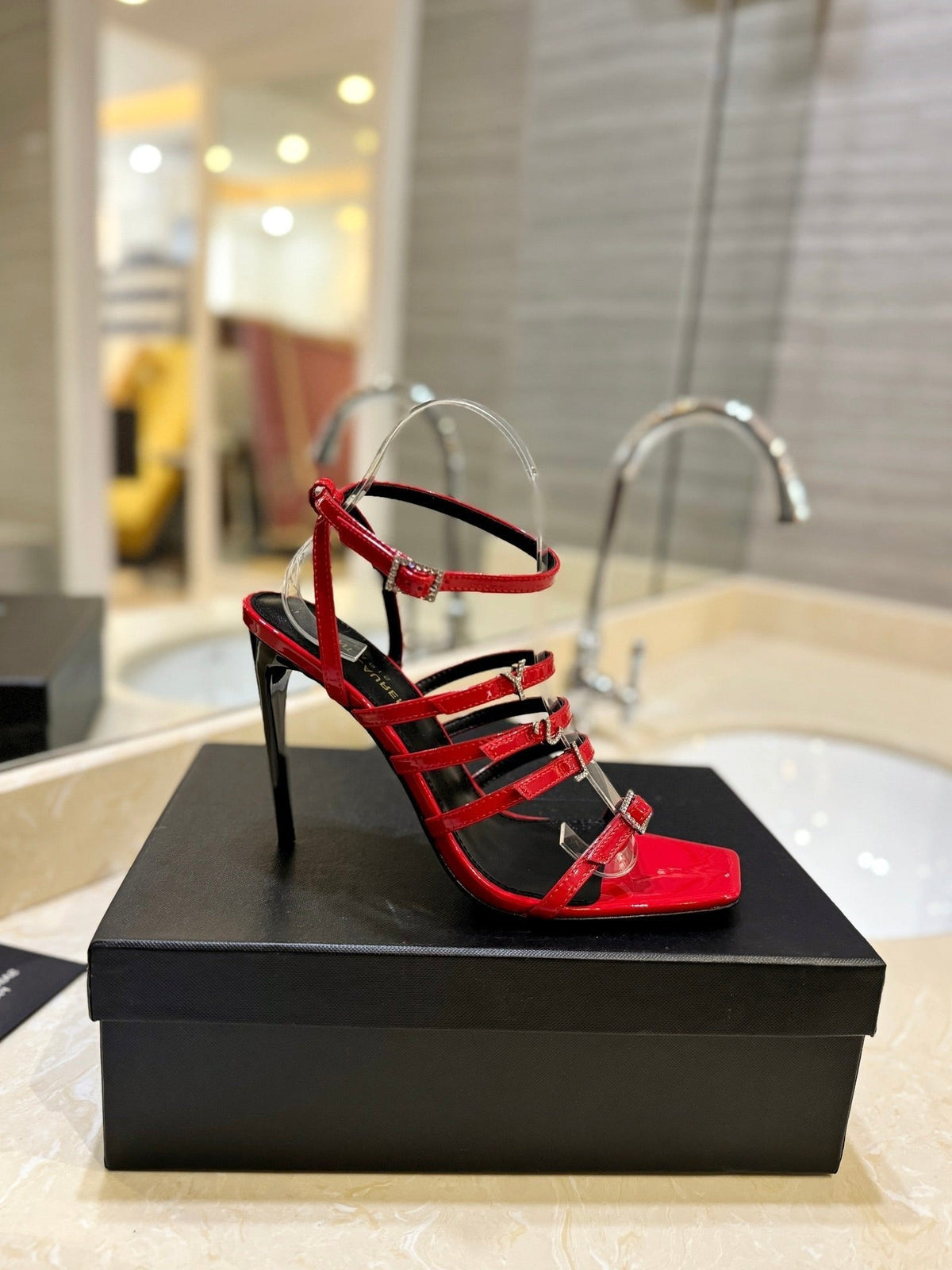 SL JERRY HEELED SANDALS RED POLISHED CALFSKIN