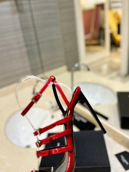 SL JERRY HEELED SANDALS RED POLISHED CALFSKIN