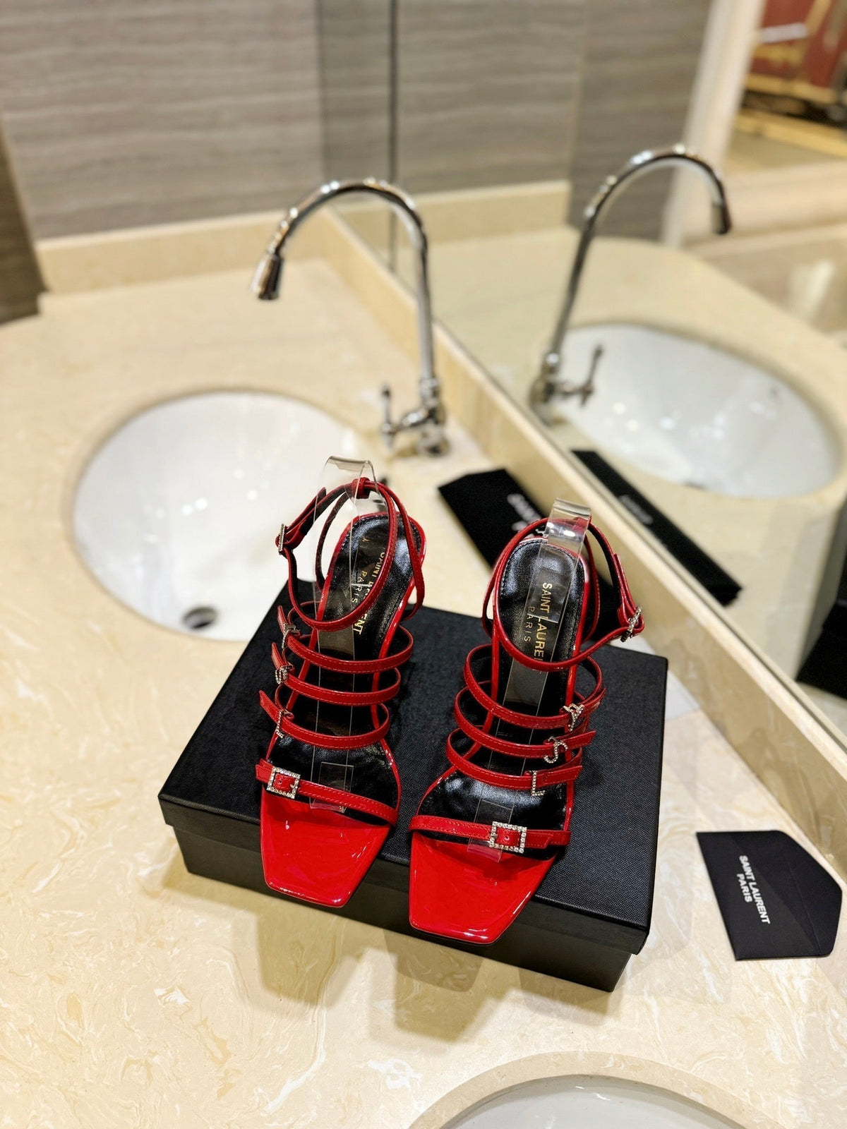 SL JERRY HEELED SANDALS RED POLISHED CALFSKIN