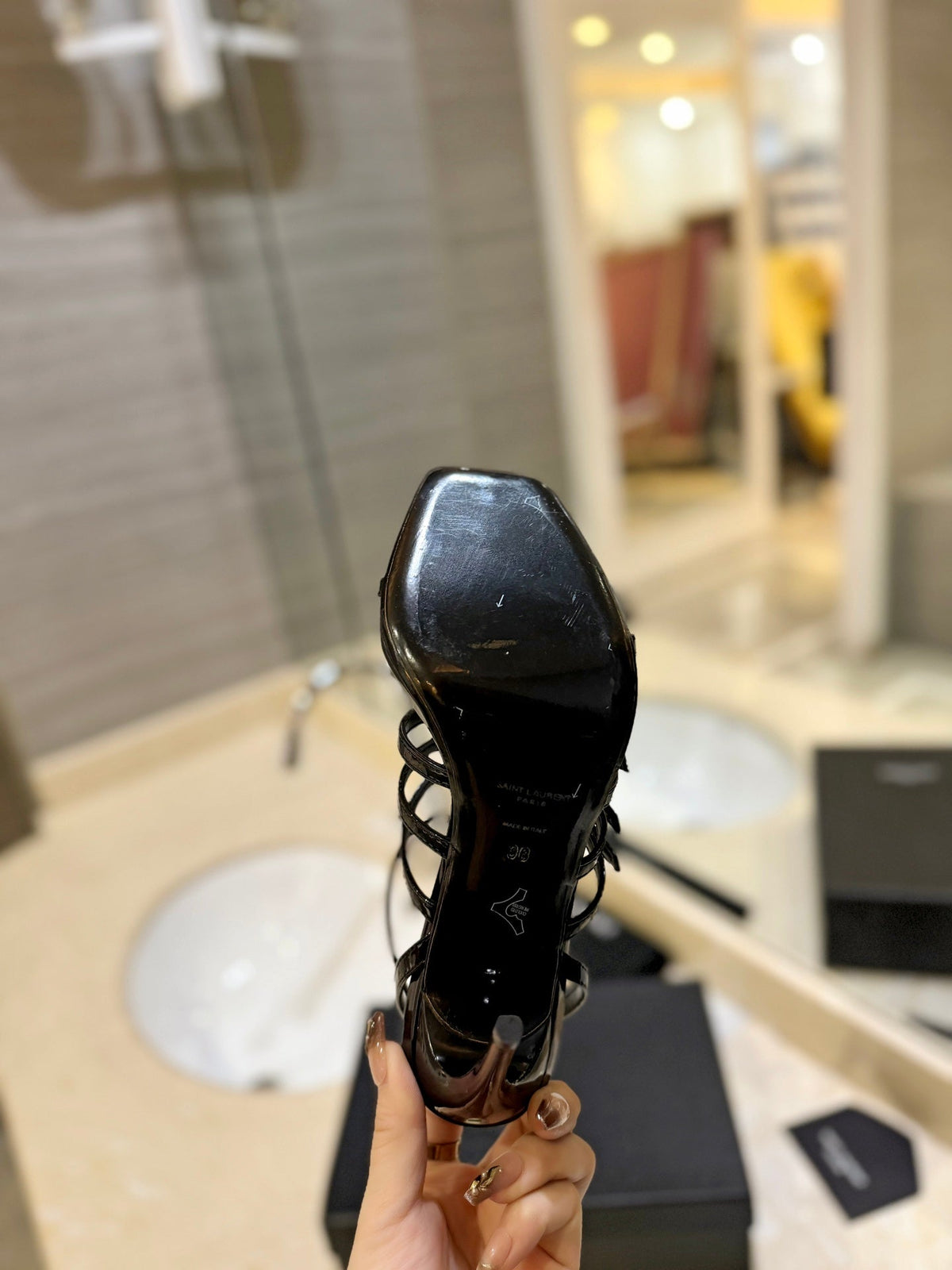 SL JERRY HEELED SANDALS BLACK POLISHED CALFSKIN