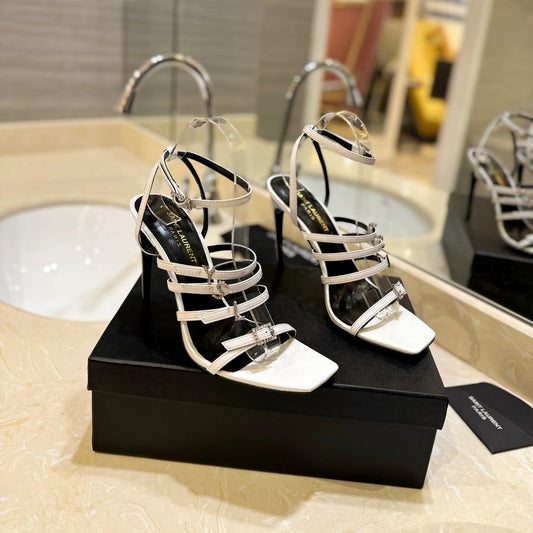 SL JERRY HEELED SANDALS WHITE SATIN