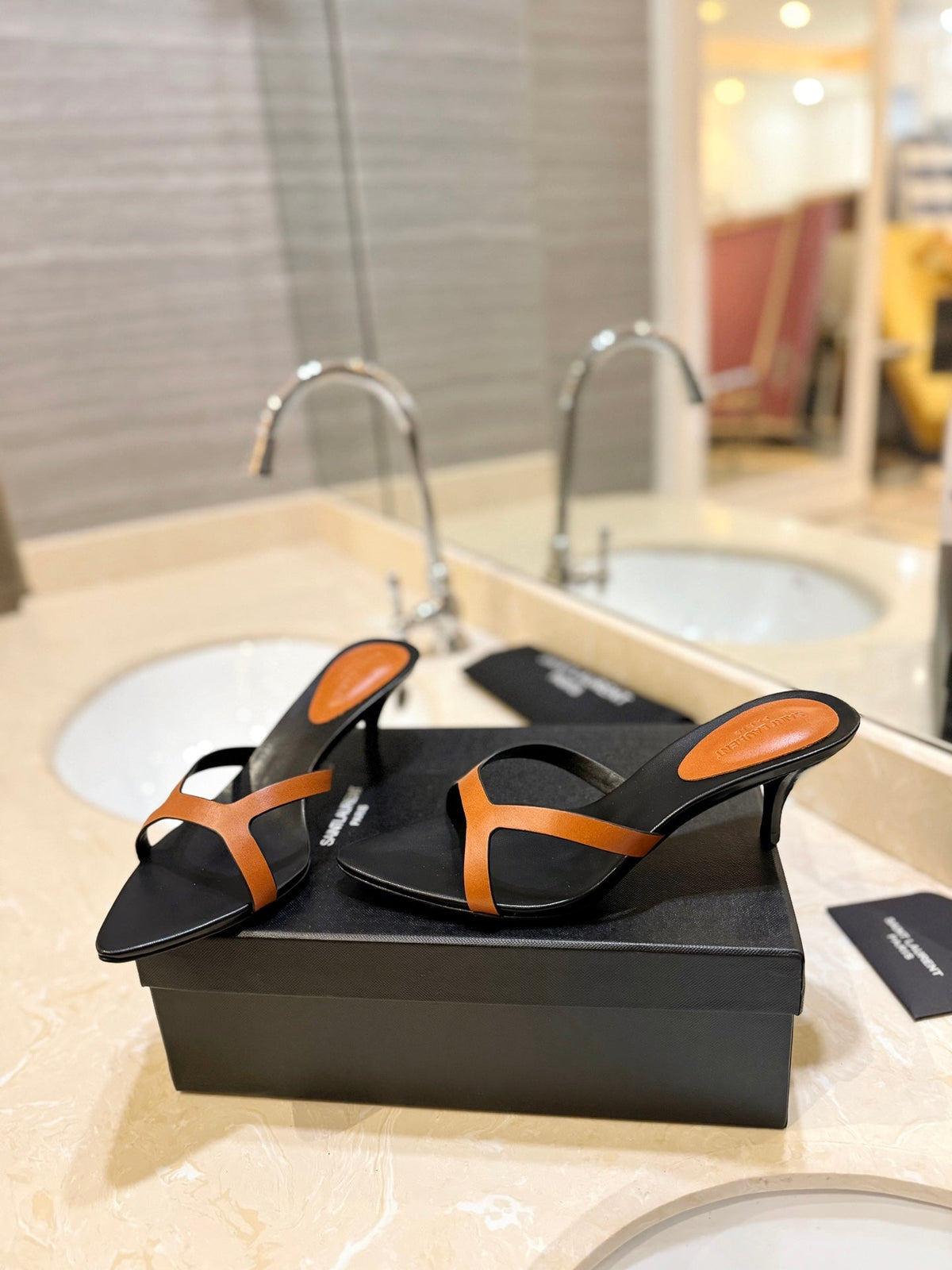 SL OPEN-TOES HIGH HEELS SLIPPER COPPER CALFSKIN