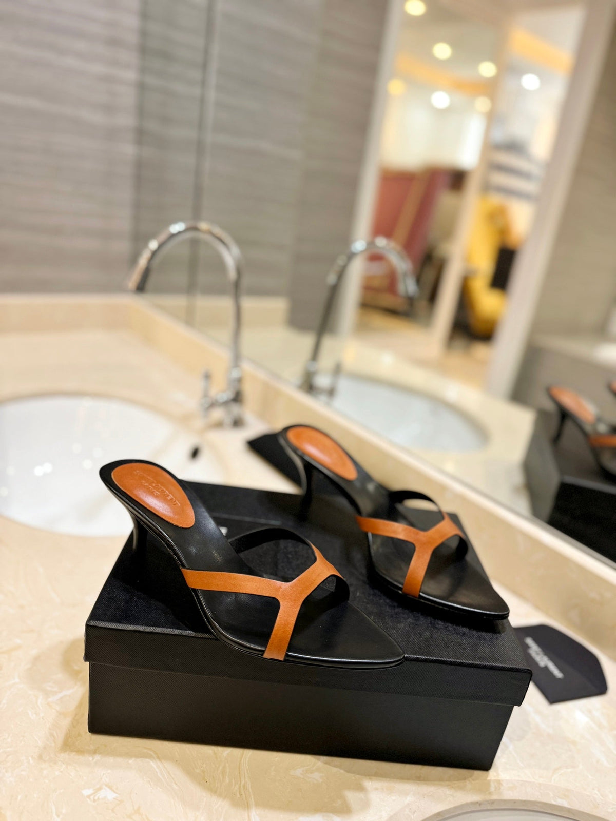 SL OPEN-TOES HIGH HEELS SLIPPER COPPER CALFSKIN