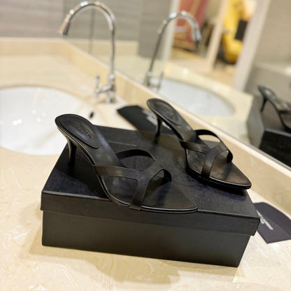 SL OPEN-TOES HIGH HEELS SLIPPER BLACK CALFSKIN