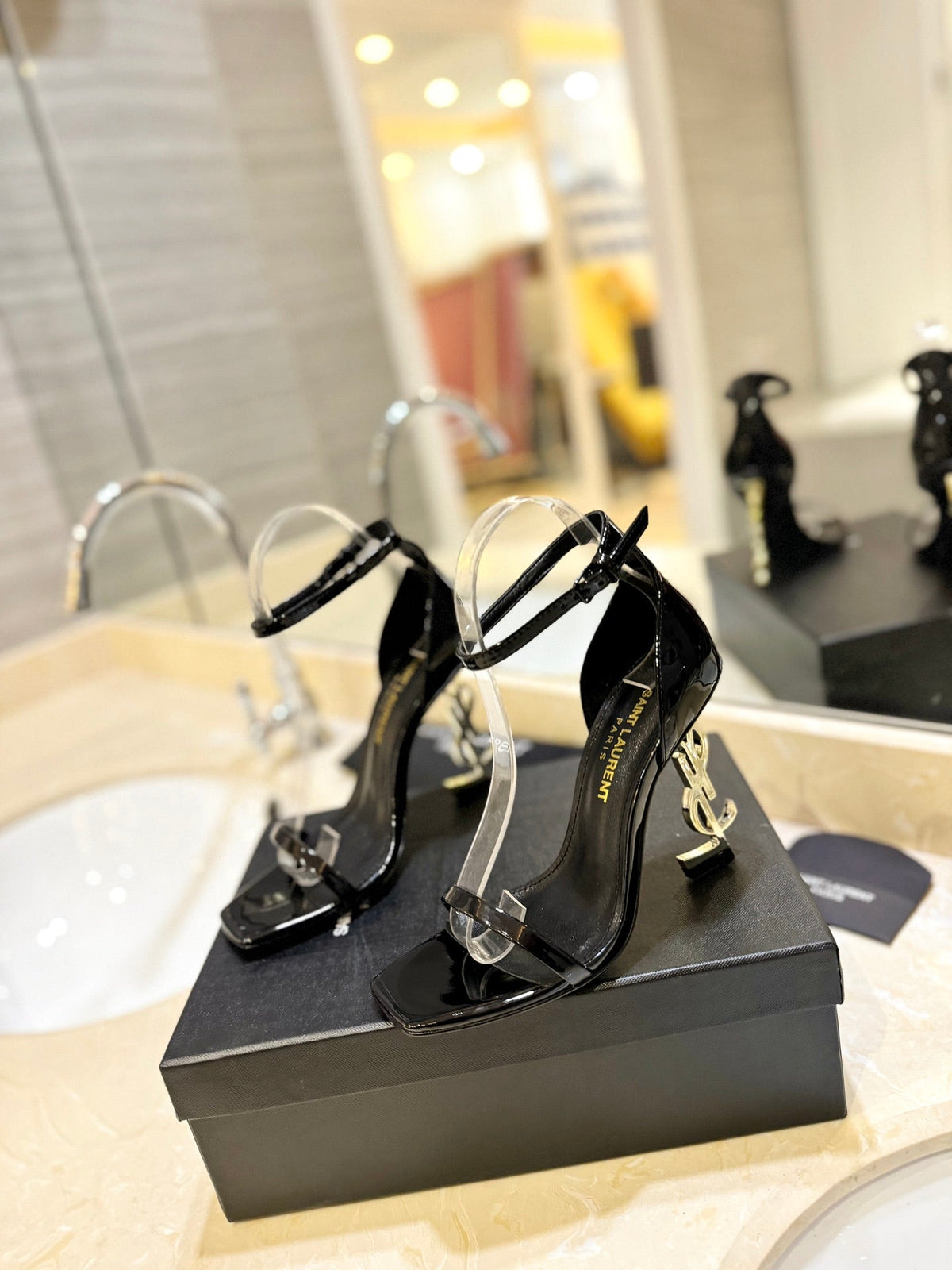 SL OPYUM SANDALS 105 BLACK AND GOLD CALFSKIN