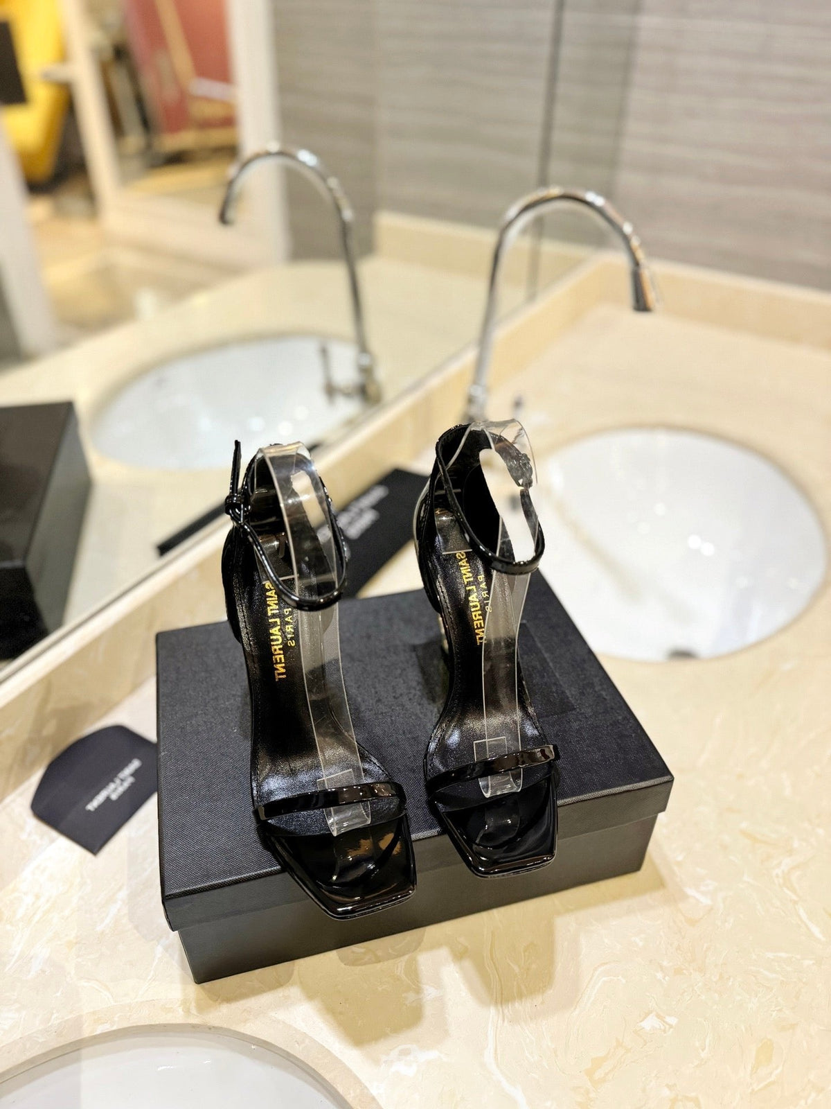SL OPYUM SANDALS 105 BLACK AND GOLD CALFSKIN