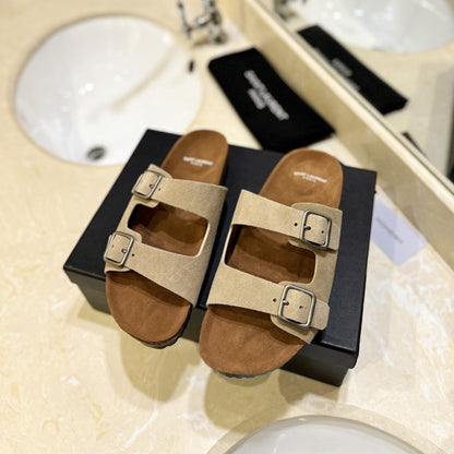SL Flat Sandal Women Brown Beige Seude