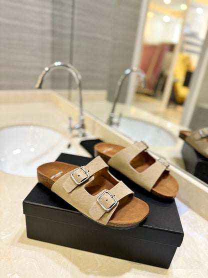 SL Flat Sandal Women Brown Beige Seude