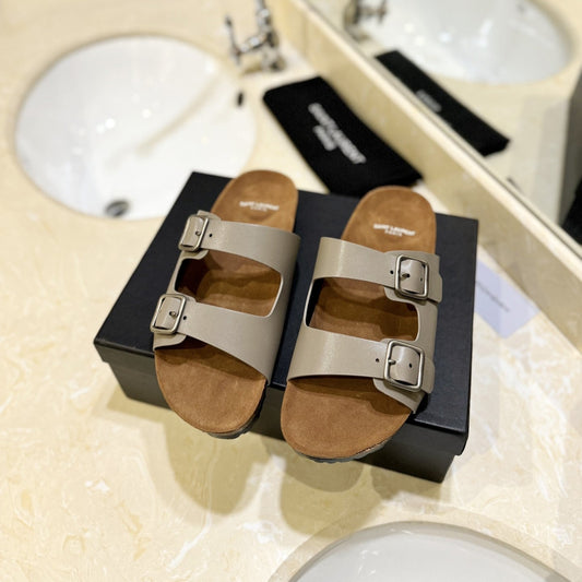 SL Flat Sandal Women Brown Seude Grey Calfskin