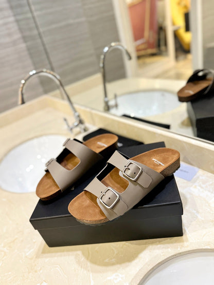 SL Flat Sandal Women Brown Seude Grey Calfskin