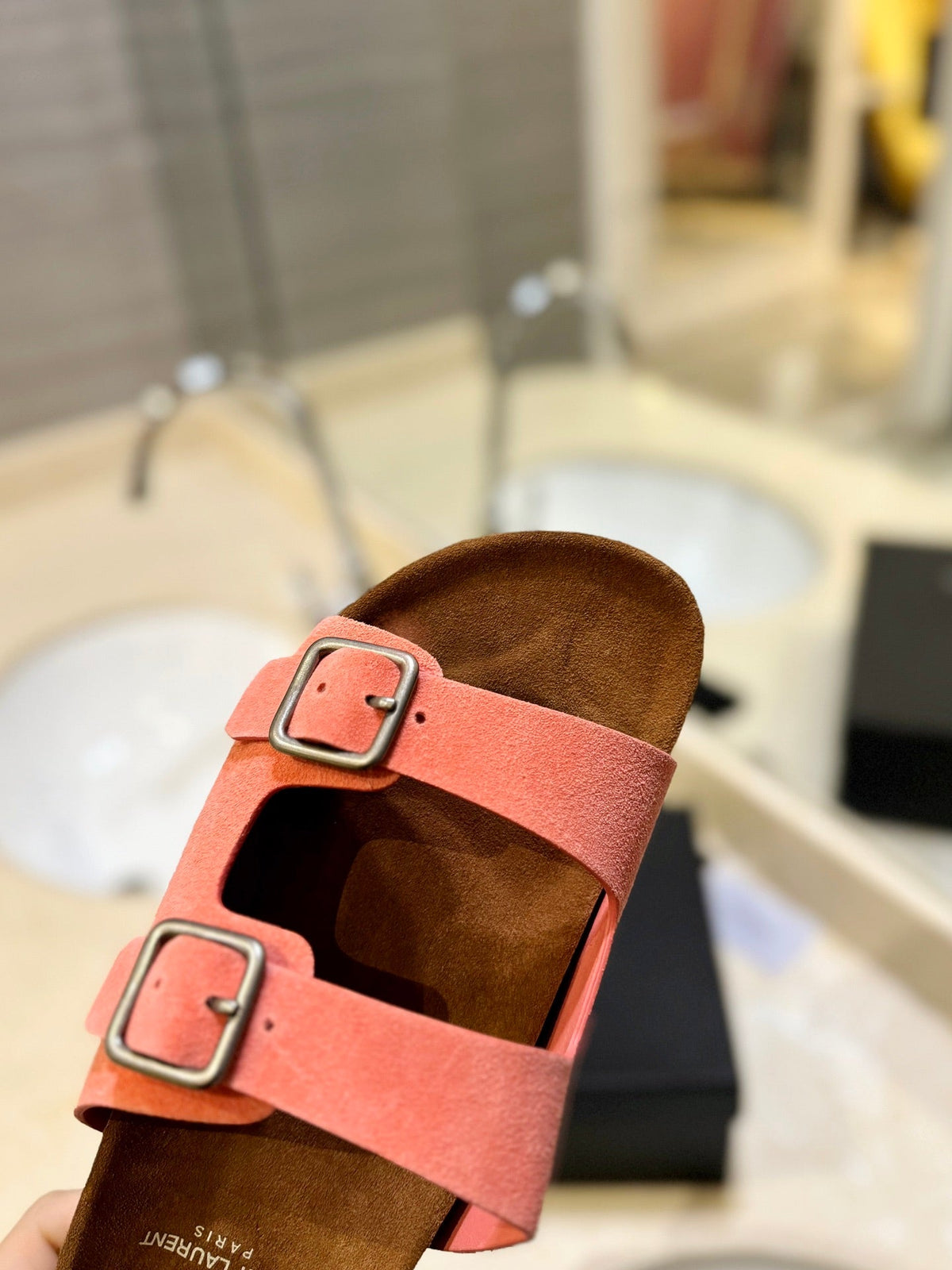 SL Flat Sandal Women Brown Pink Seude