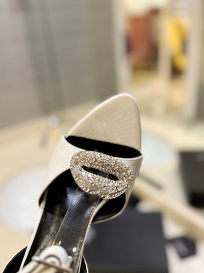 SL AYERS SNAKE CRYSTAL SANDAL WHITE CALFSKIN