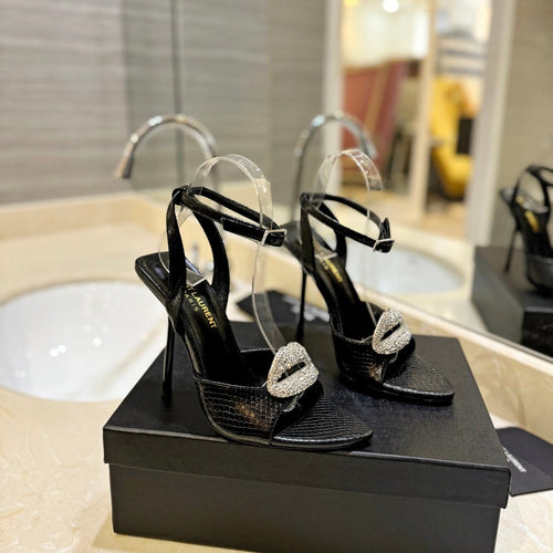 SL AYERS SNAKE CRYSTAL SANDAL BLACK CALFSKIN