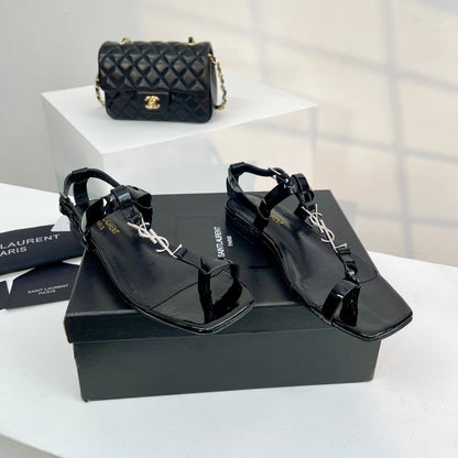 SL CASSANDRA ONE SANDAL FLAT BLACK CALFSKIN