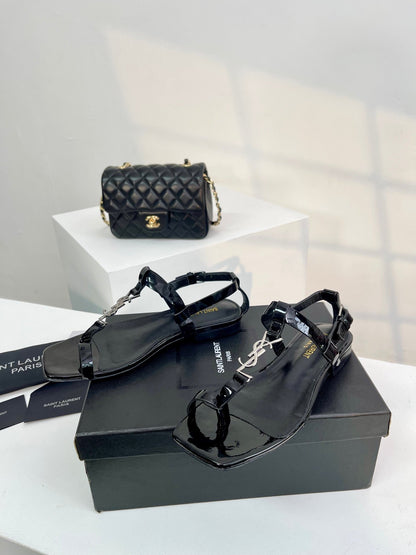 SL Cassandra Flat Sandals Black Patent Leather
