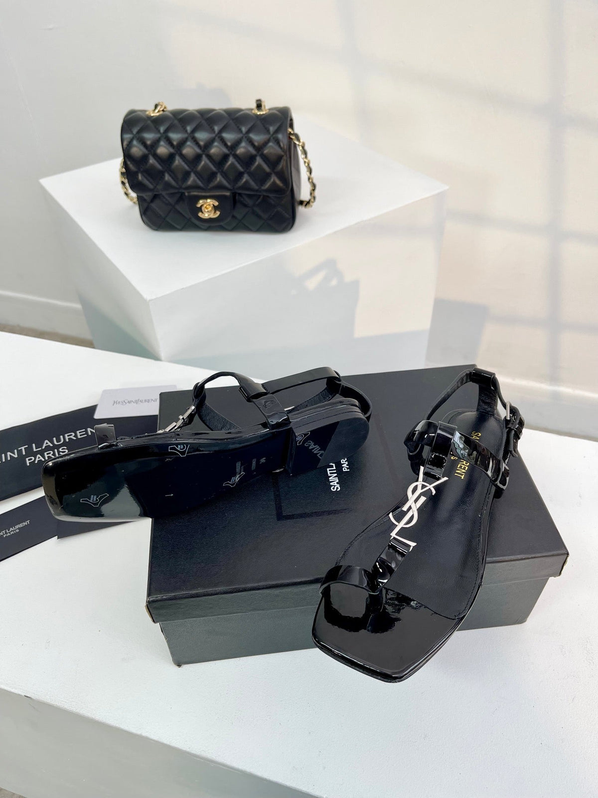 SL Cassandra Flat Sandals Black Patent Leather