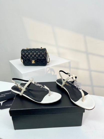 SL Cassandra Croc-Embossed Thong Sandals Black White Leather
