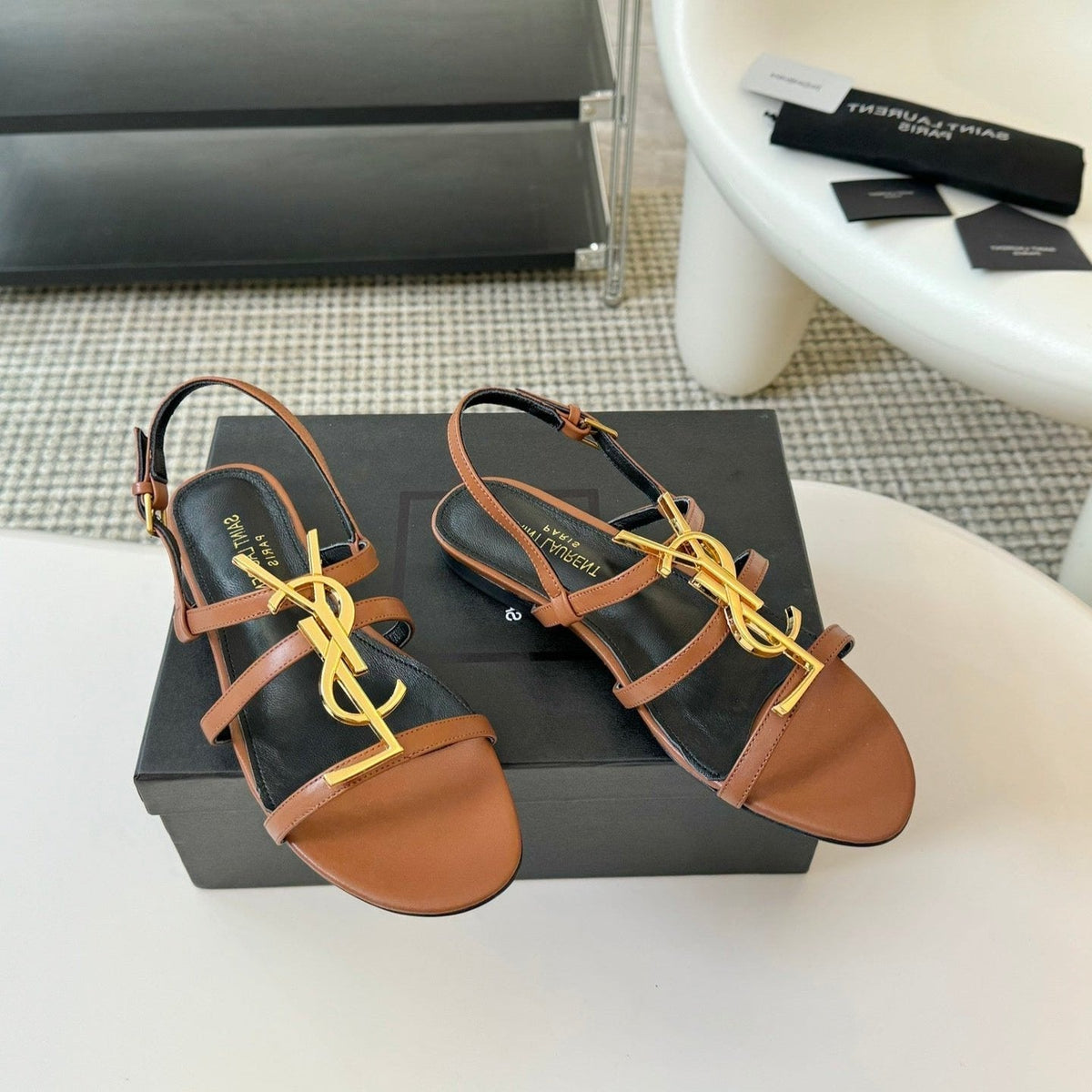 SL CASSANDRA TRIPLE SANDAL FLAT CIDER CALFSKIN