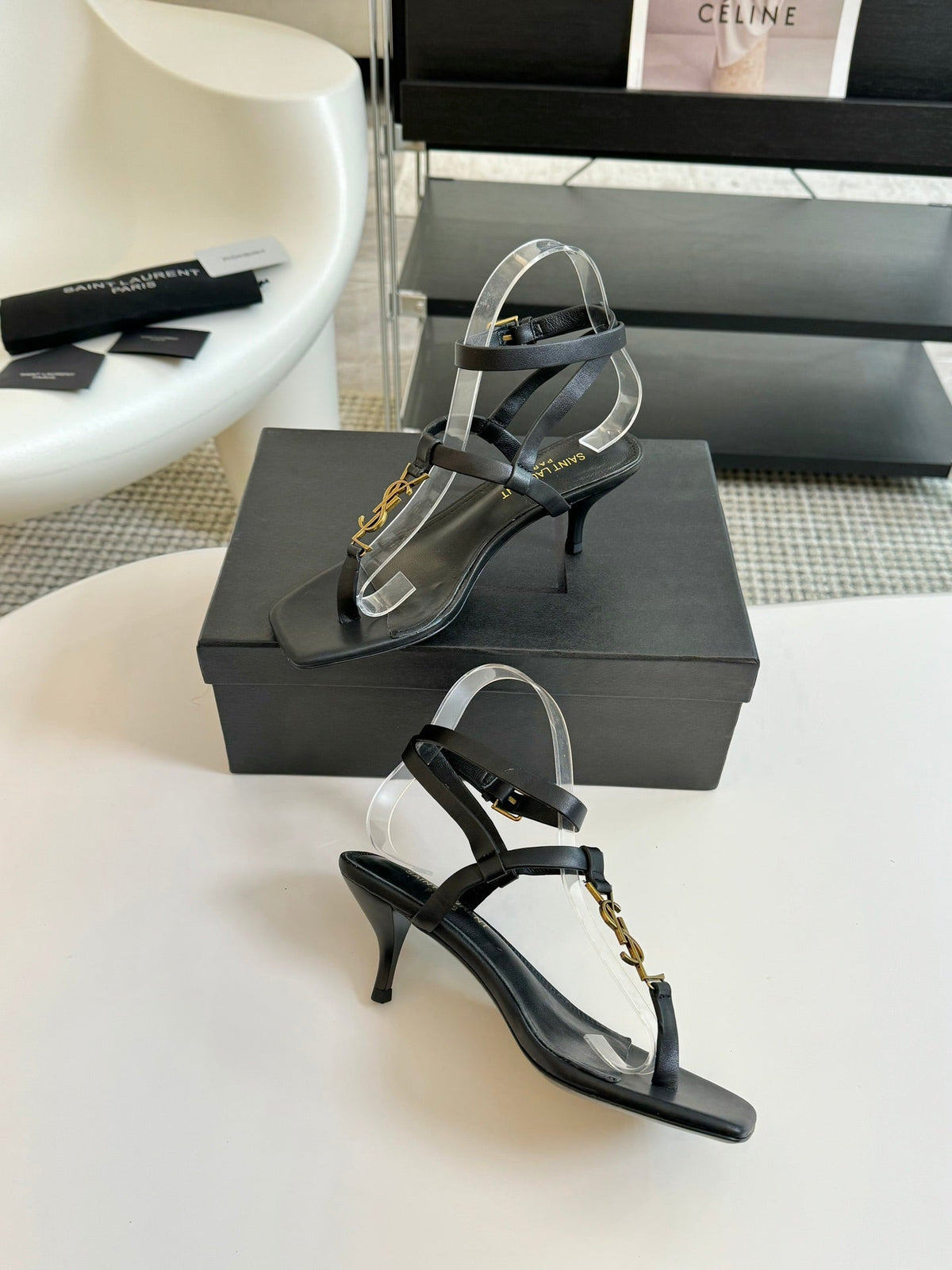 SL CASSANDRA MID-HEEL SANDAL BLACK CALFSKIN