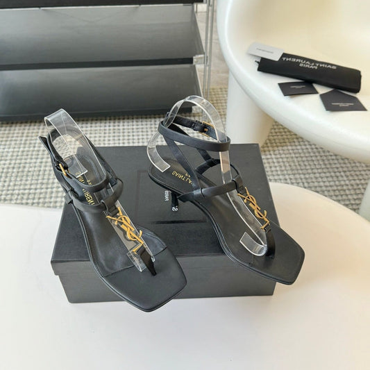SL CASSANDRA MID-HEEL SANDAL BLACK CALFSKIN