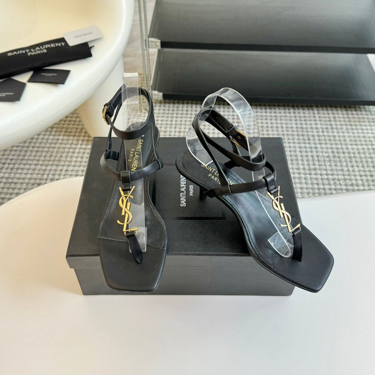 SL CASSANDRA MID-HEEL SANDAL BLACK CALFSKIN