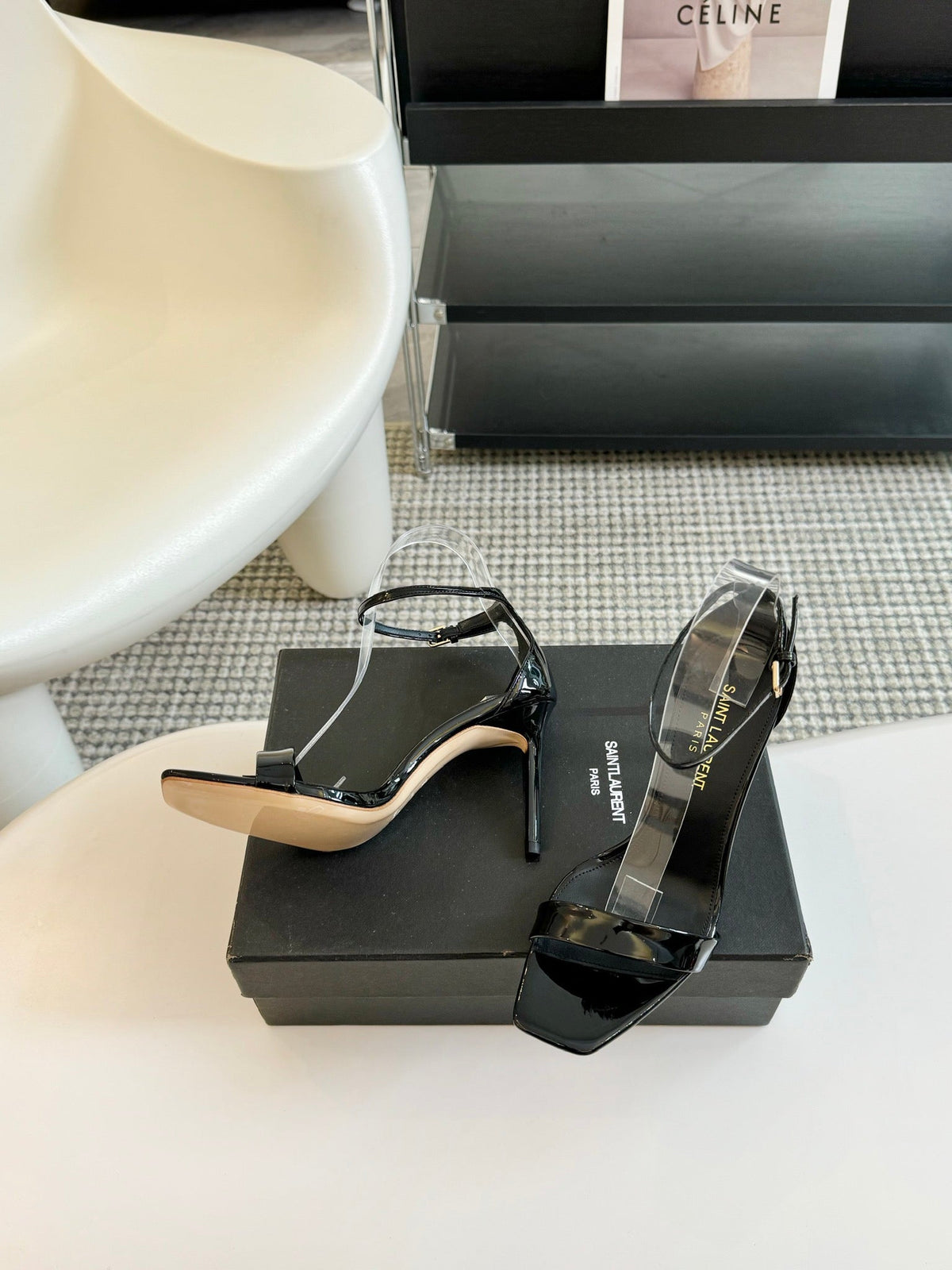 SL SQUARE-TOED HIGH HEELS BLACK CALFSKIN