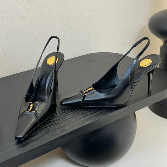 BABYLONE BRETEUIL SLINGBACK 85 MM PUMPS IN BLACK SMOOTH LEATHER