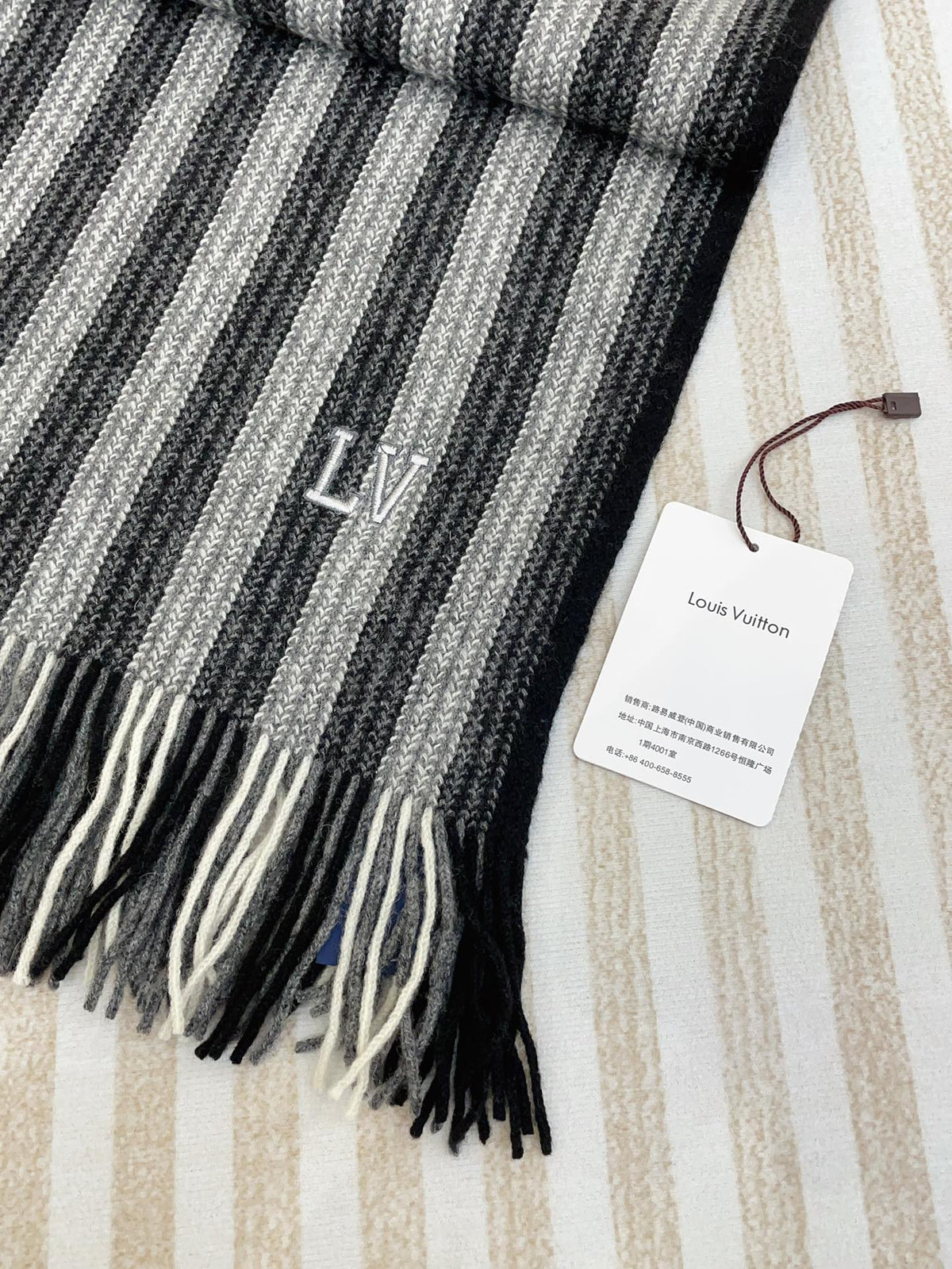 KNITTED SCARF 180 CM IN BLACK MIX GRAY CASHMERE 388179