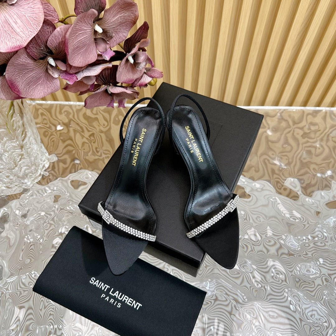RENDEZ-VOUS SANDALS 70 IN SATIN CREPE BLACK LEATHER