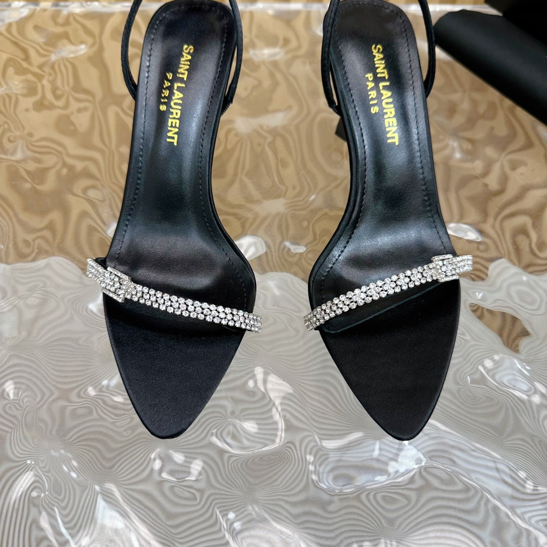 RENDEZ-VOUS SANDALS 70 IN SATIN CREPE BLACK LEATHER