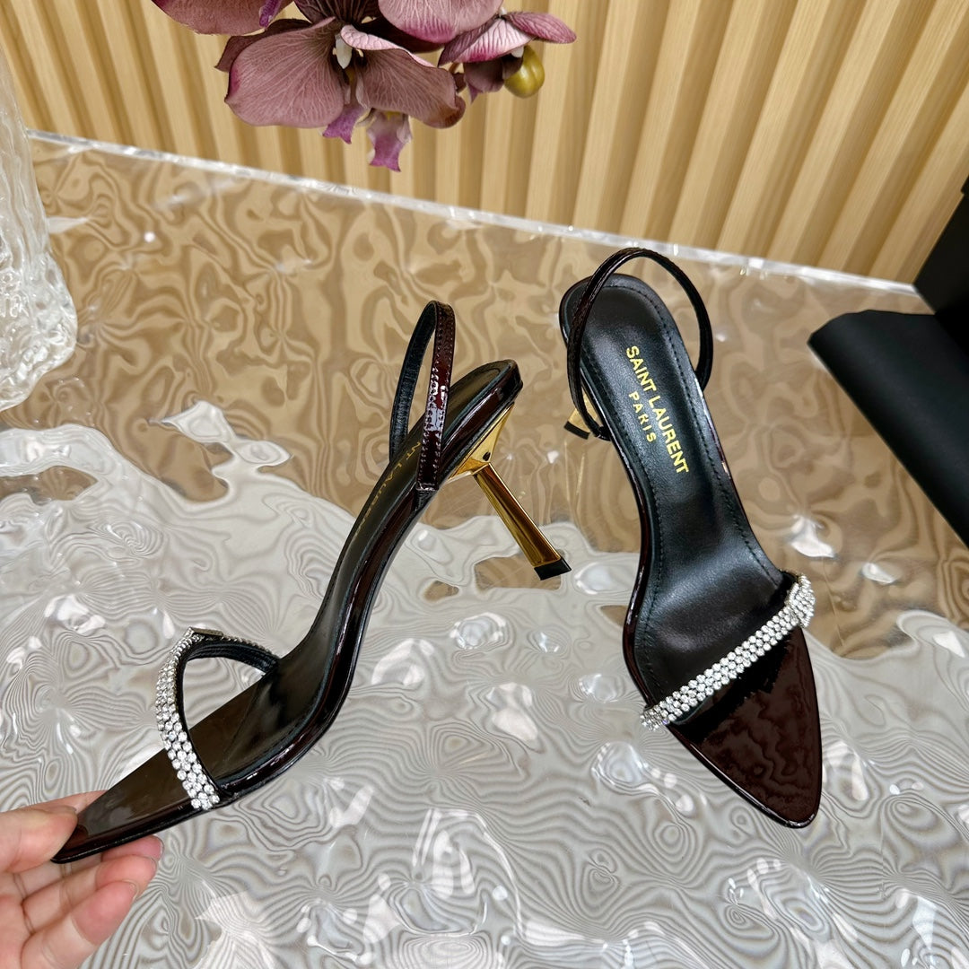 RENDEZ-VOUS SANDALS 70 IN SATIN CREPE BLACK MAROON LEATHER