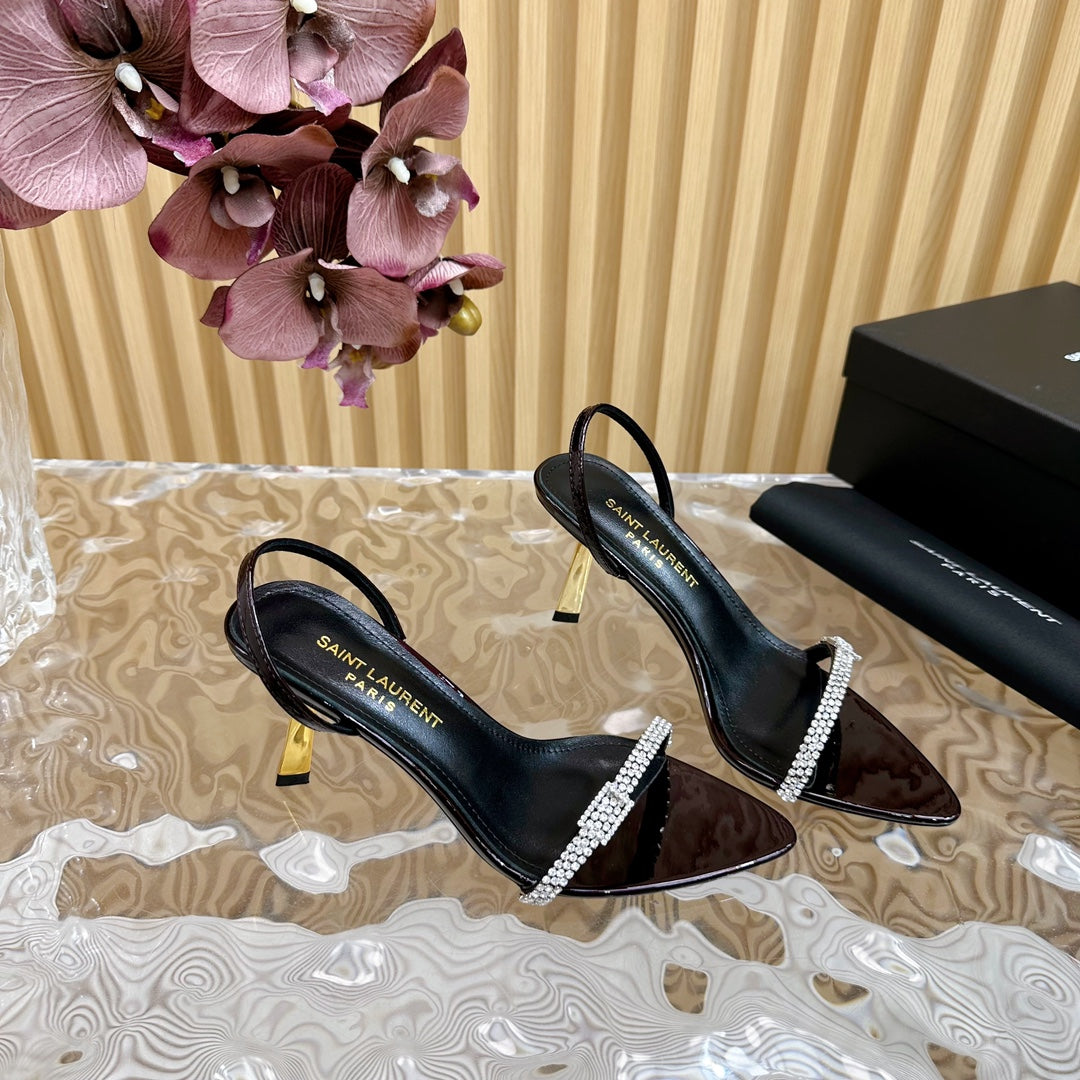 RENDEZ-VOUS SANDALS 70 IN SATIN CREPE BLACK MAROON LEATHER