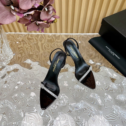 RENDEZ-VOUS SANDALS 70 IN SATIN CREPE BLACK MAROON LEATHER