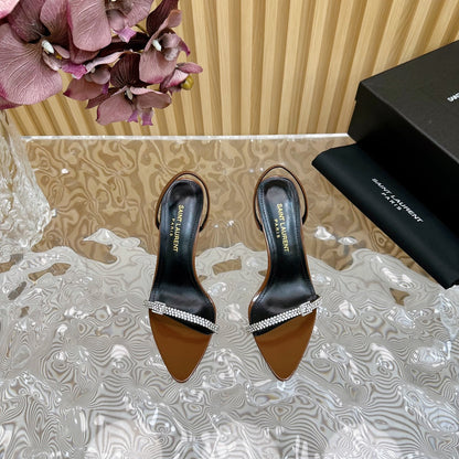 RENDEZ-VOUS SANDALS 70 IN SATIN CREPE BROWN LEATHER