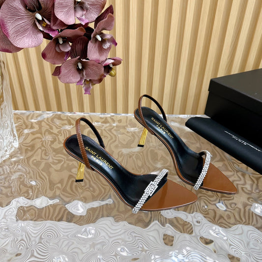 RENDEZ-VOUS SANDALS 70 IN SATIN CREPE BROWN LEATHER