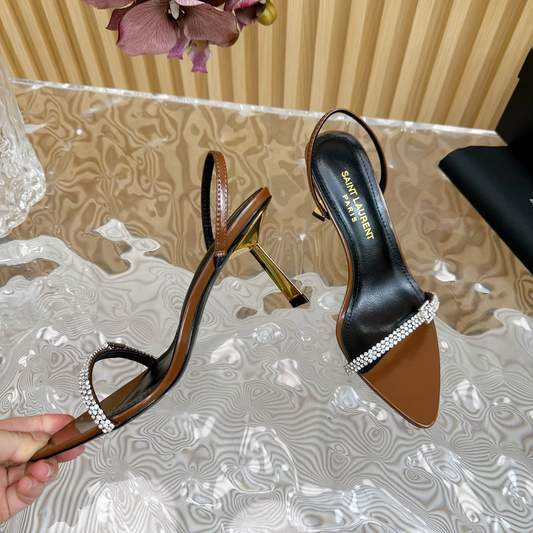 RENDEZ-VOUS SANDALS 70 IN SATIN CREPE BROWN LEATHER
