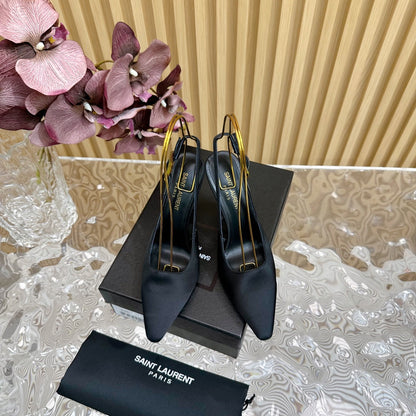 SL DUNE SLINGBACK PUMPS BLACK SATIN