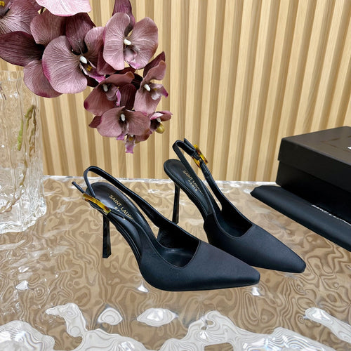 SL DUNE SLINGBACK PUMPS BLACK SATIN