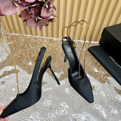 SL DUNE SLINGBACK PUMPS BLACK SATIN